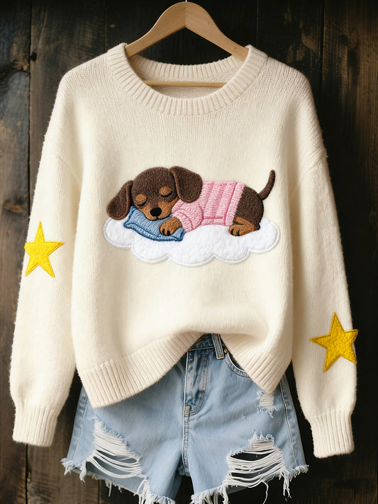 Dámské vintage umění zvířecí tisk útulný pletený svetr