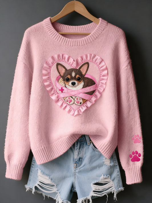 Dámské vintage umění zvířecí tisk útulný pletený svetr