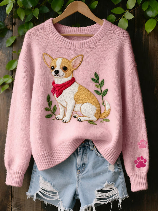 Dámské vintage umění zvířecí tisk útulný pletený svetr