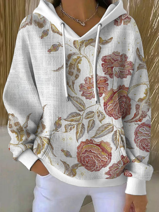 Dámské světlé šedé texturované kvetinové mikiny s kapucinou