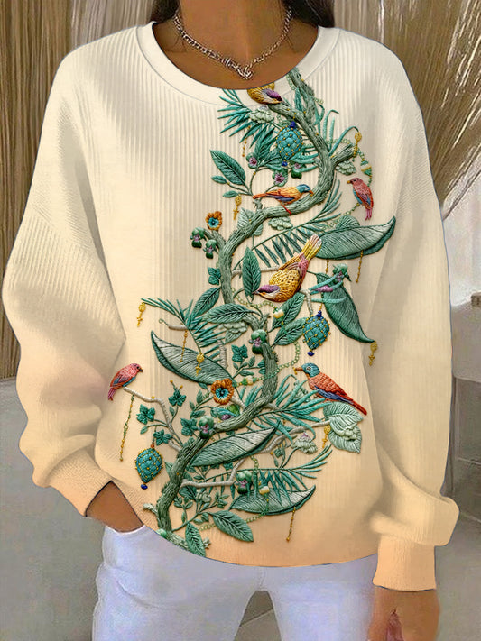 Dámské oranžové gradient vyšívané posádky krku pulóver