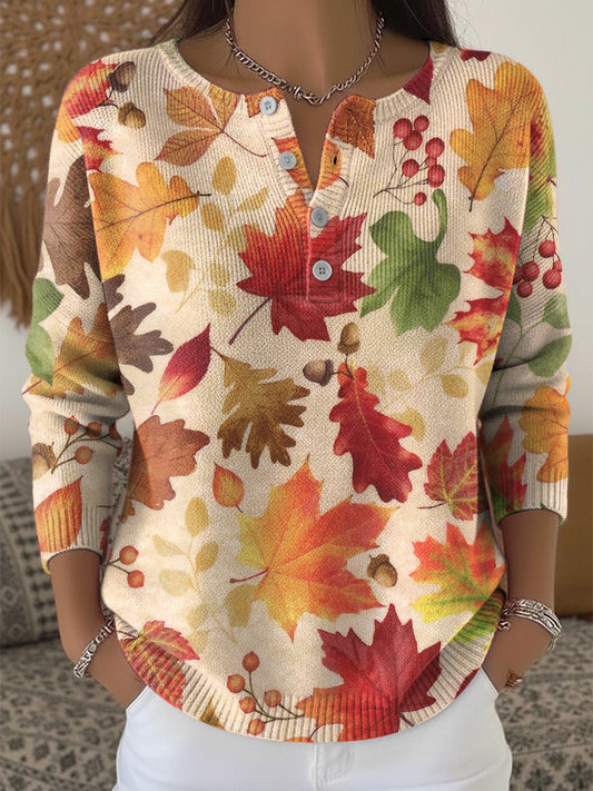 Ženské díkuvzdání barevné javorové listy umění vneck top