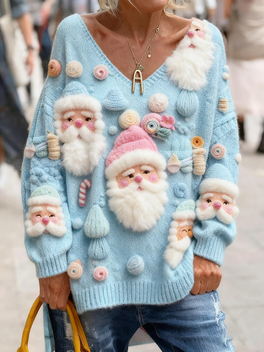 Dámské vintage vánoční umění tisk útulný pletený top