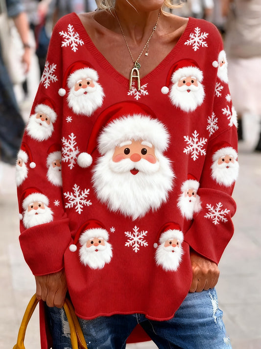 Dámské vintage vánoční umění tisk útulný pletený top