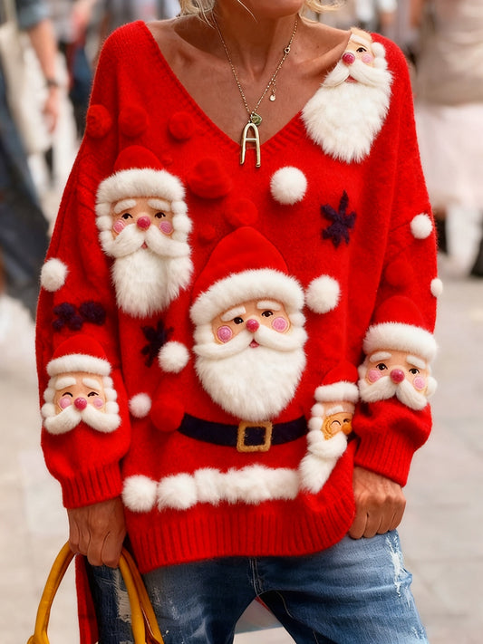 Dámské vintage vánoční umění tisk útulný pletený top