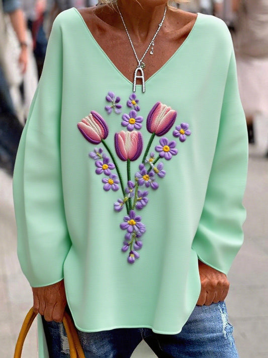 Ženy vintage umění květinová tisk comfort top