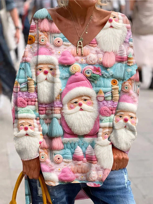 Retro vánoční zábava a roztomilé tištěné módní posádka krku top