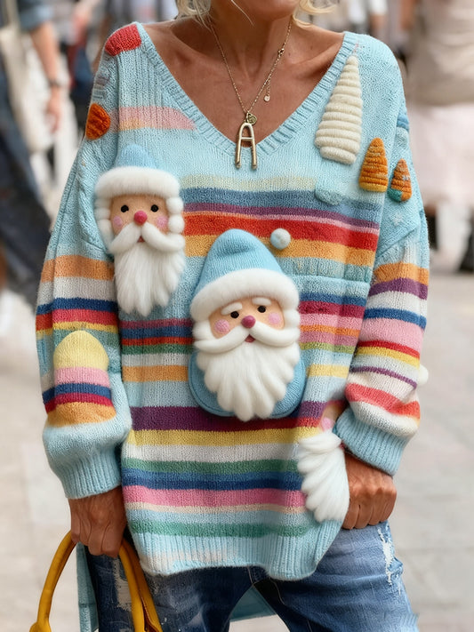 Dámské vintage vánoční umění tisk útulný pletený top