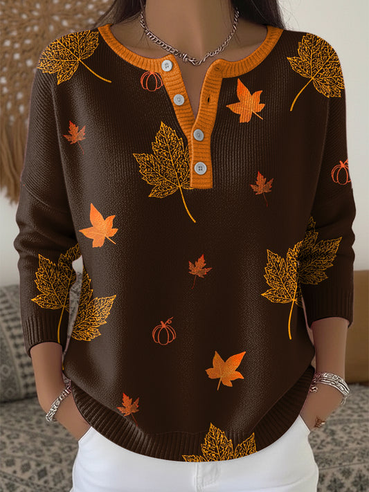 Ženské díkuvzdání podzimní list umění vneck top