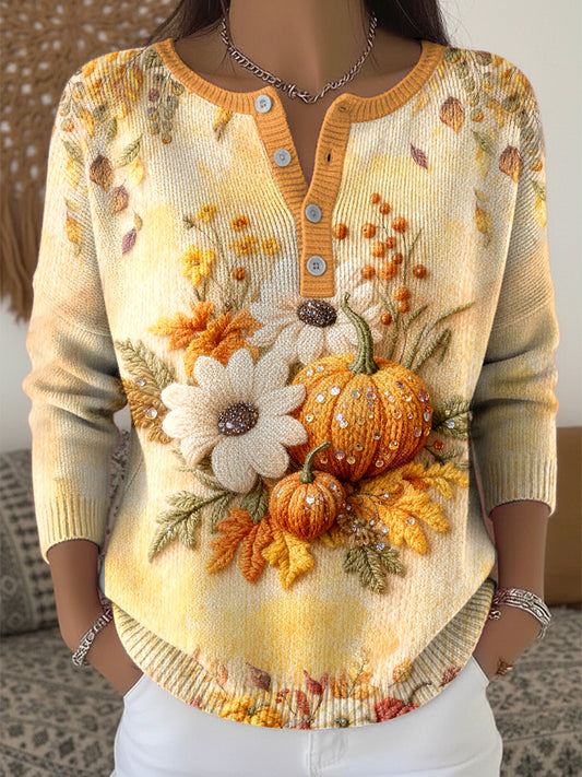 Ženské díkuvzdání květinové dýně umění vneck top