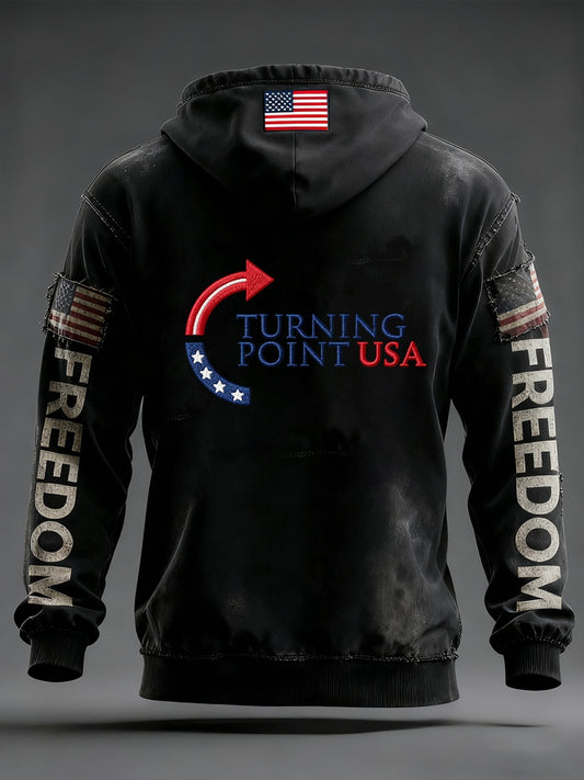 Pánské "freedom is not free" american flag print casual long sleeve sweatshirt