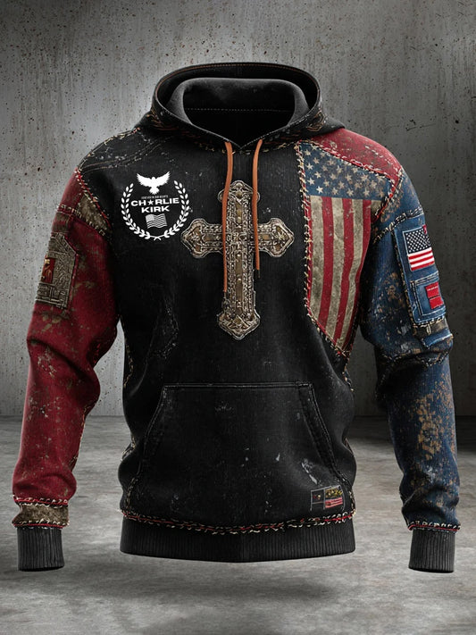 Pánské "freedom is not free" american flag print casual long sleeve sweatshirt