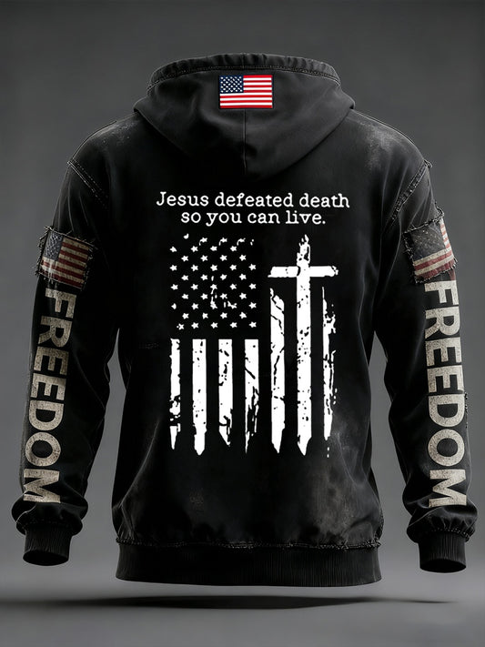 Pánské "freedom is not free" american flag print casual long sleeve sweatshirt