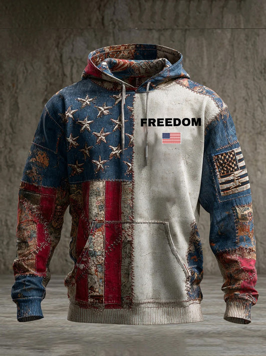 Pánské "freedom is not free" american flag print casual long sleeve sweatshirt