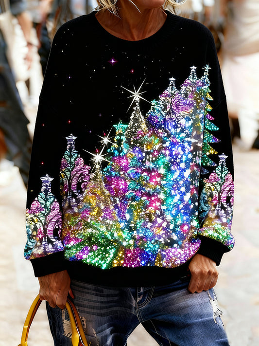 Dámské vintage vánoční umění tisk útulný pletený svetr