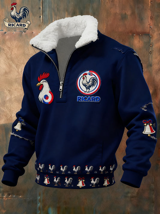 Pánské vintage francouzské vlajky ricard příležitostné zipup kožešiny goličky mikina