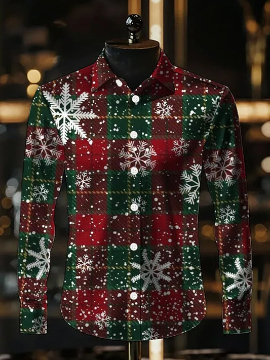 Pánské retro vánoční styl dlouhý rukáv casual košile