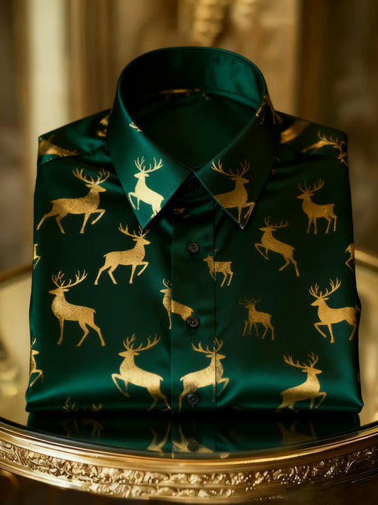 Pánské retro vánoční styl dlouhý rukáv casual košile