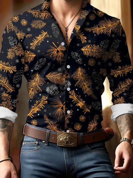 Pánské retro vánoční styl dlouhý rukáv casual košile