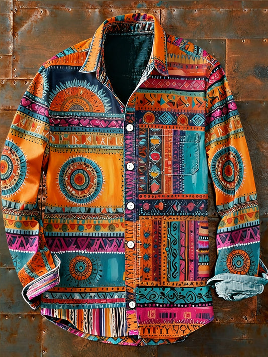 Pánské retro abstraktní art print příležitostné tričko s dlouhým rukávem