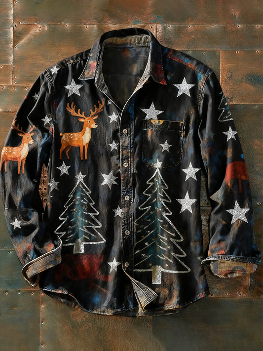 Pánské retro abstraktní art print příležitostné tričko s dlouhým rukávem