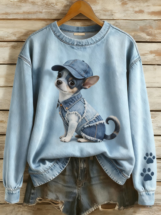 Dámské vintage umění zvířecí tisk útulný pletený svetr