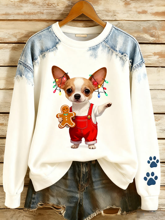 Dámské vintage umění zvířecí tisk útulný pletený svetr