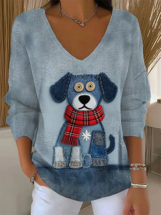 Dámské retro zvířecí tisk casual s dlouhým rukávem top