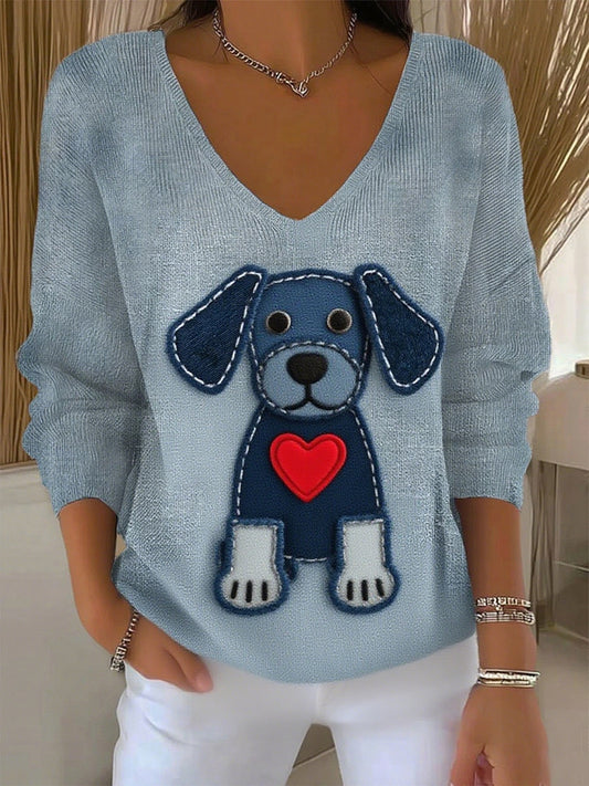 Dámské retro zvířecí tisk casual s dlouhým rukávem top