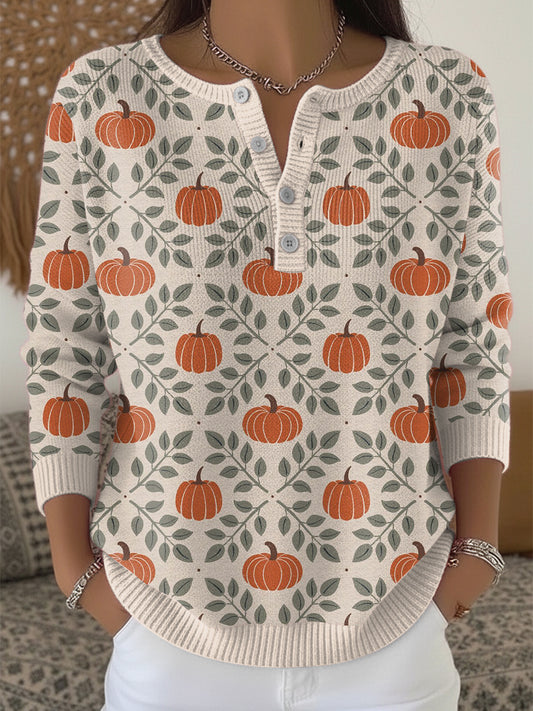 Ženské dýně díkůvzdání henley neck svetr