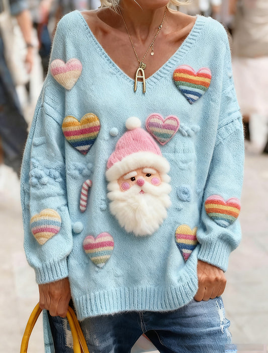 Dámské vintage vánoční umění tisk útulný pletený top