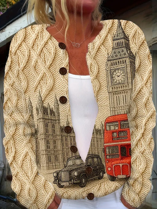 Dámské vintage vánoční umění tisk útulný svetr bunda