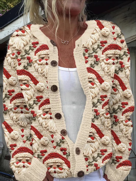 Dámské vintage vánoční umění tisk útulný svetr bunda