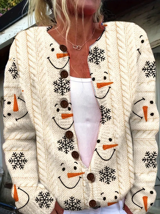 Dámské vintage vánoční umění tisk útulný svetr bunda