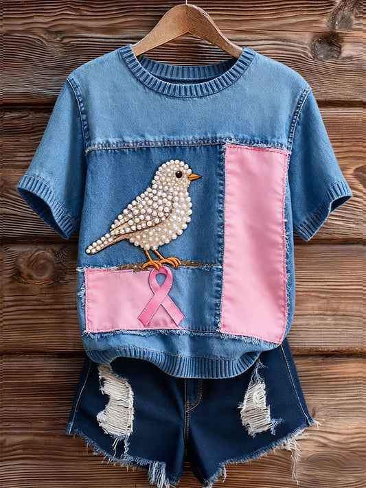 Dámské umělecké zvířecí tisk pohodlné pletené krátké rukávy top