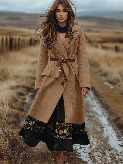Dámské retro bohémské podzimní a zimní vlněné kabát
