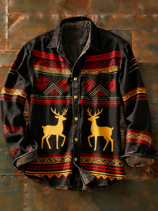 Pánské retro abstraktní art print příležitostné tričko s dlouhým rukávem