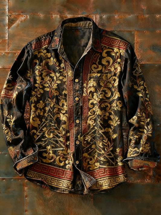 Pánské retro abstraktní art print příležitostné tričko s dlouhým rukávem