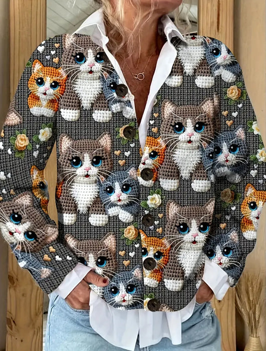 Dámské vintage animal art print pohodlný svetr svetr