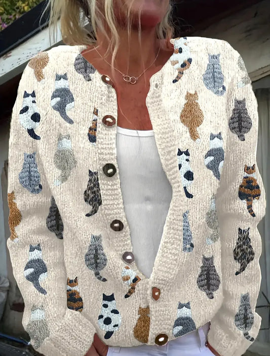 Dámské vintage animal art print pohodlný svetr svetr