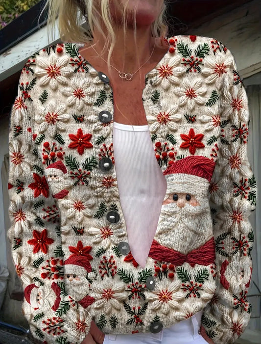 Dámské vintage vánoční umění tisk útulný svetr svetr