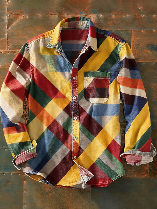 Pánské retro abstraktní art print příležitostné tričko s dlouhým rukávem