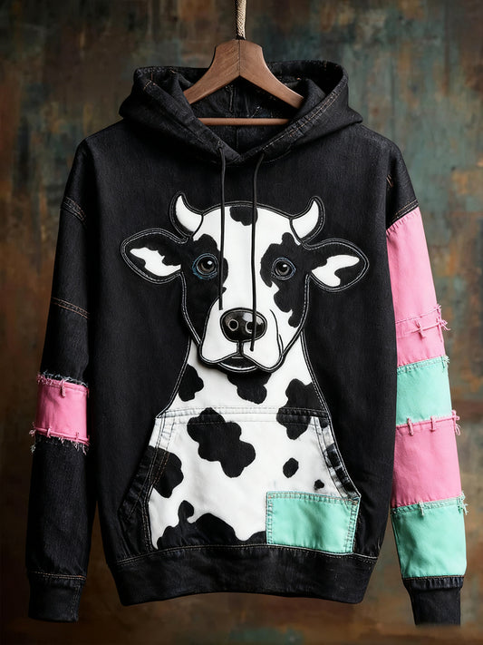 Unisex animal art print casual vintage hoodie