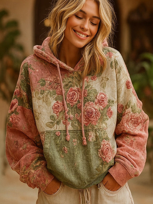 Dámské vintage bohémský patchwork floral casual hoodie