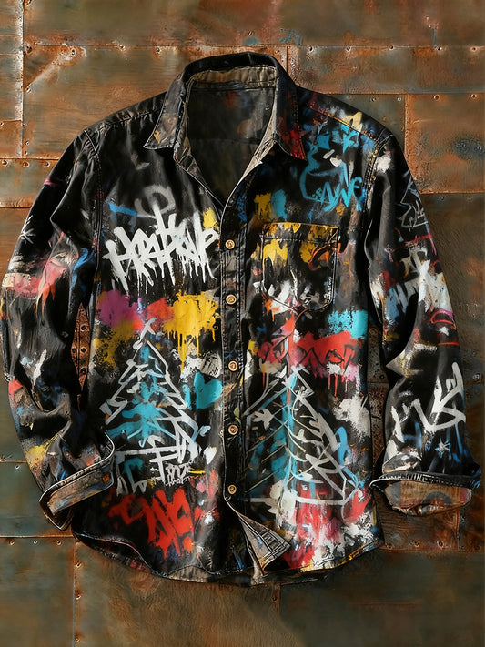 Pánské retro abstraktní art print příležitostné tričko s dlouhým rukávem