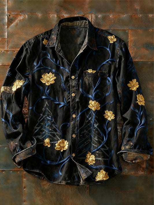 Pánské retro abstraktní art print příležitostné tričko s dlouhým rukávem