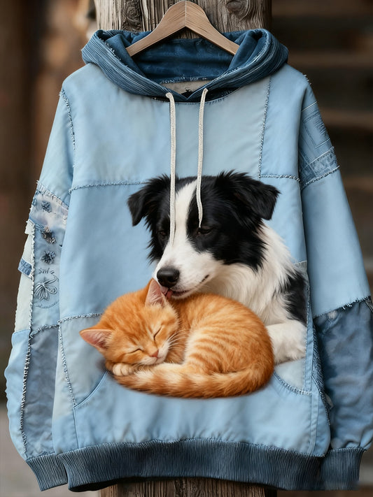 Unisex animal art print casual vintage hoodie