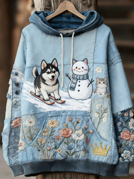 Unisex animal art print casual vintage hoodie