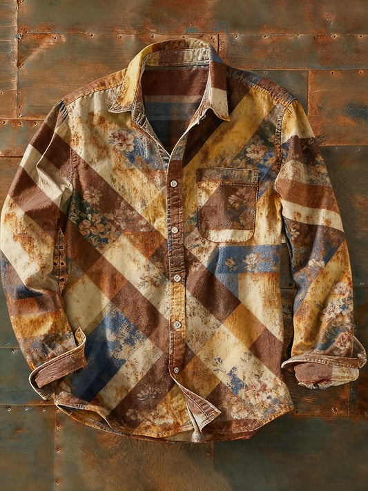 Pánské retro abstraktní art print příležitostné tričko s dlouhým rukávem