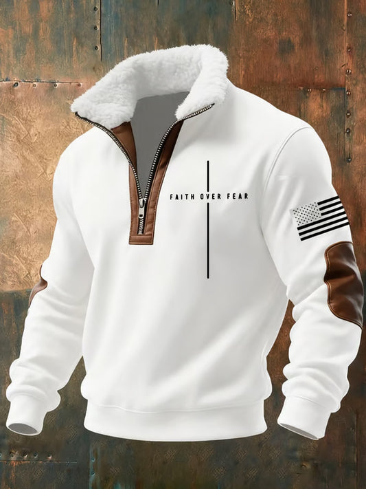 Pánské vintage umění víra casual kožešinový golier tlustý mikina